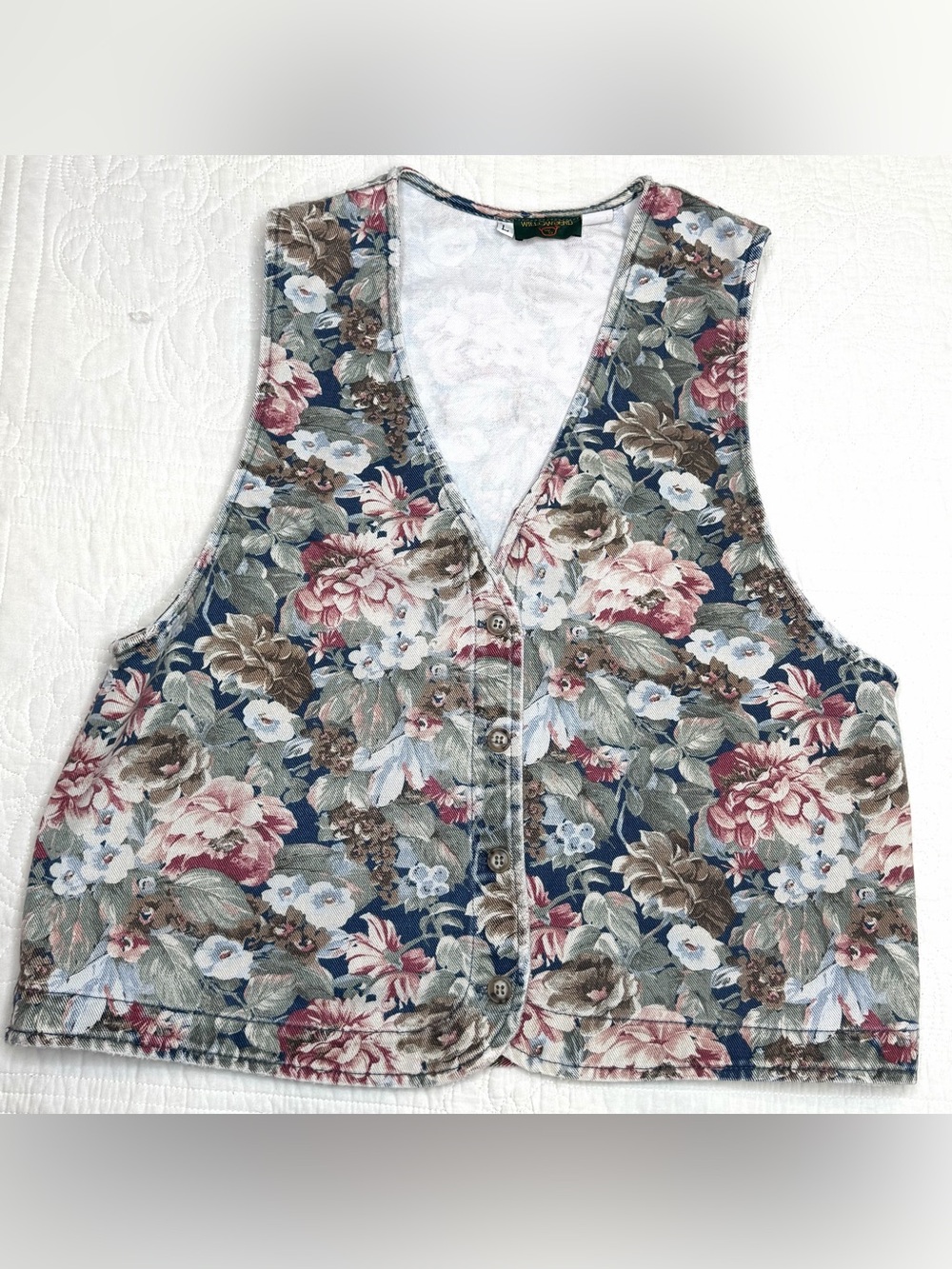 Vintage 90s Denim Floral Vest Willowbend Women’s Large Jean Cottagecore
